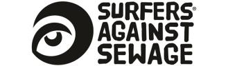 Surfers Against Sewage logo, featuring the charity's name in black type and a wave designed to look like an eye
